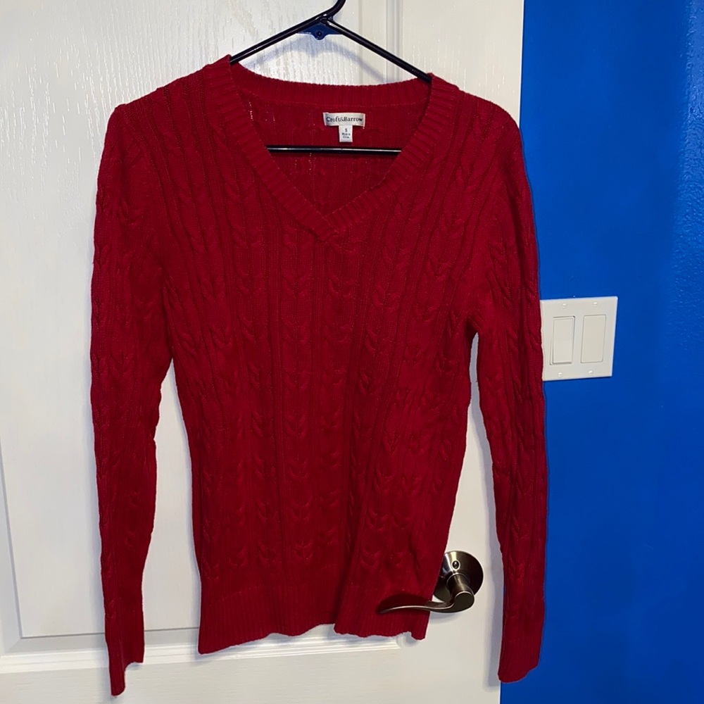 Red cable knit sweater